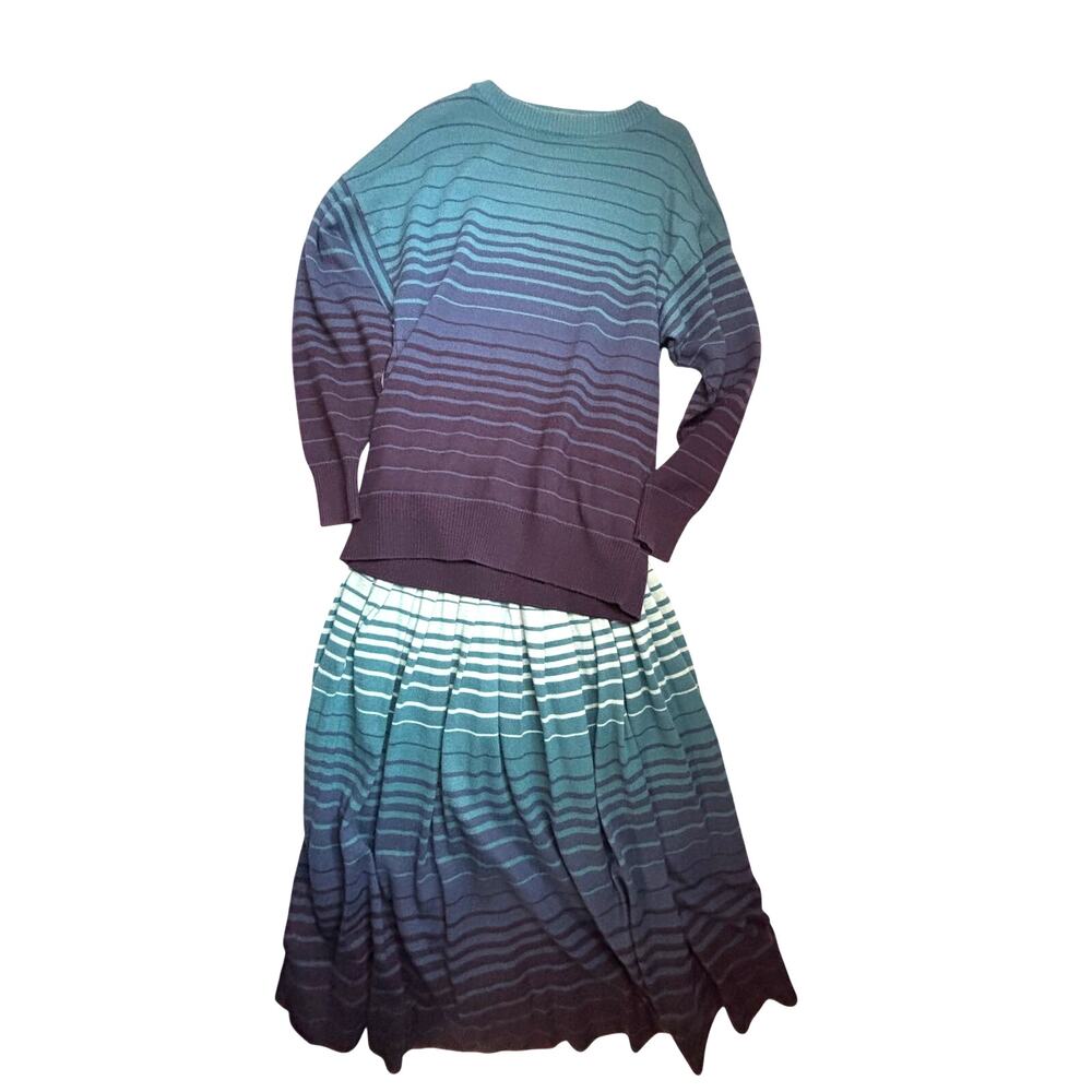 Tuttamaglia Gispa Italy Luxury Knit Sweater Skirt Set Wool Blend Blue Small